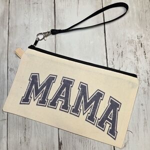 Canvas Wristlet Clutch - Cream with Blue Lettering